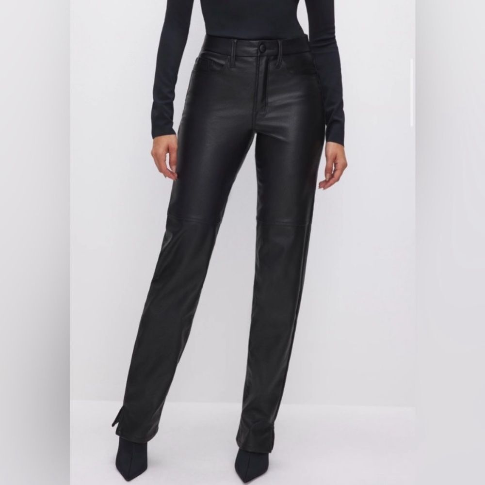 Good American Good Boy Faux Leather Pants Women's Size 6 Black Straight Leg - Picture 2 of 16